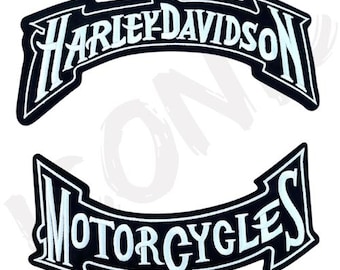 Harley Davidson Motorcycle rocker patch emblem Embroidered patch Iron On Logo Harley‑Davidson Motorcycle Rocker Patch 12″ Biker Emblem