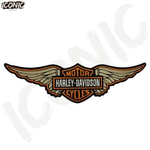 Harley-Davidson 15" Orange Wing Patch | Large Embroidered Logo | Sew & Iron On Biker Back Patch | Harley Wing Large Logo Jacket Back Patch