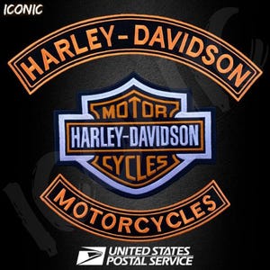 Harley davidson Black orange Rocker Patch 15 and 12 Inch Bar Shield ...