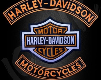 Harley Davidson Black  Orange Rocker patch 15 and 12 inch Bar Shield Embroidered logo Iron On Patch Harley Davidson Jacket/Vest Back patch