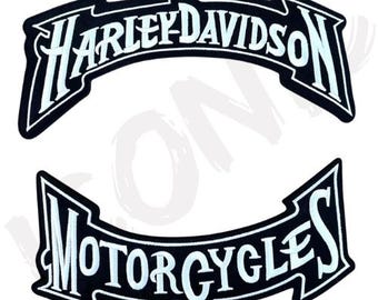 Harley‑Davidson Motorcycle Rocker Patch – Embroidered Iron‑On/Sew‑On Logo 12″  Rocker Emblem Patch – Motorcycle Logo Jacket/Vest Back patch