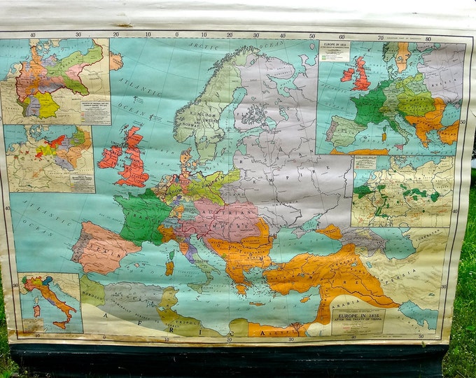 Vintage Pull Down Canvas Map of Europe in 1815 Etsy
