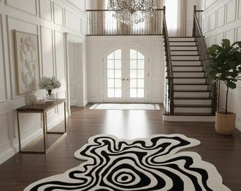 Hand-Tufted Wool & Silk Abstract Rug | Black Ivory Modern Carpet