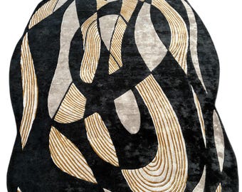 Hand-Tufted Black & Gold Silk Rug, Abstract Organic Shape