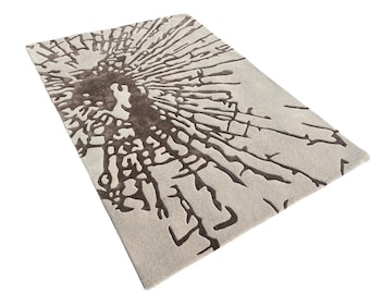 Hand Tufted Wool & Silk Rug, Modern Abstract Beige Carpet 8x10 9x12 10x14