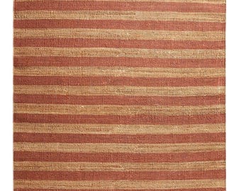 Handwoven Jute Dhurrie Rug: Red & Beige Striped Bohemian Farmhouse Decor