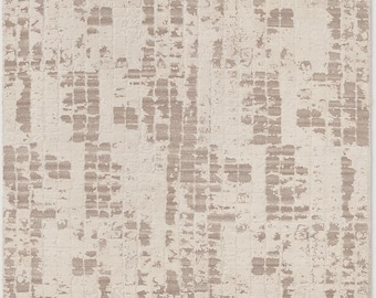 Hand-Knotted Distressed Wool Rug | Abstract Ivory and Brown Carpet 9x12 12x15