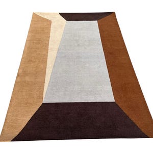 Modern Geometric Loop Rug – Hand Tufted Wool Carpet in Earth Tones – Abstract Minimalist Area Rug for Living Room or Bedroom Decor 8x10 9x12