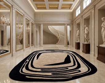 Abstract Hand Tufted Rug, Organic Shape Area Rug, Modern Irregular Carpet, Contemporary Designer Wool/silk rug