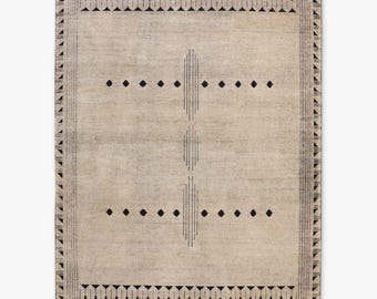 Hand-Knotted New Zealand Wool Rug | Cream Tribal Geometric Design