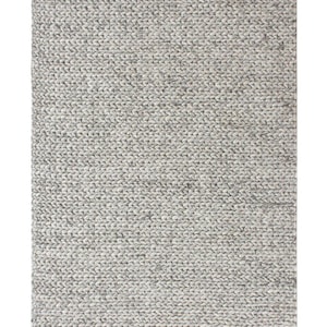 Handwoven Chunky Wool Dhurrie Rug: Light Grey Braided Texture, 9x12 Eco-Friendly Carpet