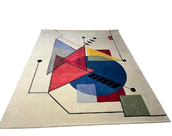 Hand-Tufted Wool Art Deco Rug: Modern Abstract Bauhaus Design