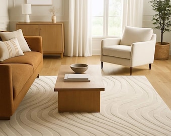 Hand-Knotted Wool Rug: Ivory Geometric Restoration Hardware Style (12x15)