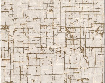 Hand-Knotted Wool & Silk Rug - Luxury Modern Abstract Grid Design, Neutral Beige Carpet