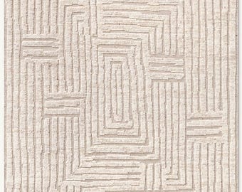 Hand Knotted Wool Rug, Abstract Geometric Carpet, Minimalist Modern Area Rug