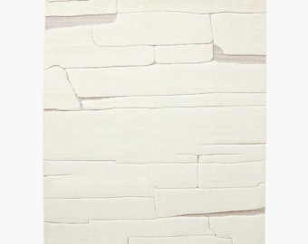 Hand Knotted New Zealand Wool Rug, Contemporary Abstract Ivory Carpet