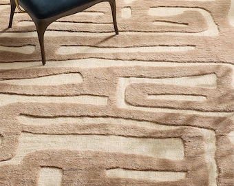 Luxury Handknotted Wool Jute Rug, Contemporary Abstract Neutral Rug for Living Room 8x10 10x14