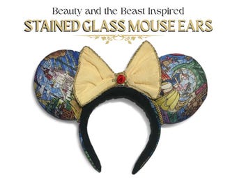 Beauty and the Beast Inspired Stained Glass Mouse Ears | Handmade Disney-Inspired Headband | Princess Park Ears
