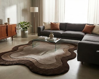 Custom Hand-Tufted Abstract Rug - Sandy Tones Organic Design for Home Decor