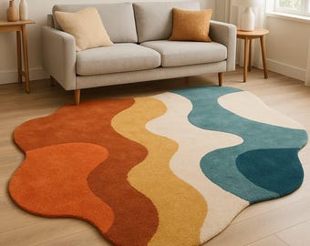 Hand-Tufted Floral Rug | Multicolor Earthy Tones on Creamy Background | Living Room & Bedroom Decor.