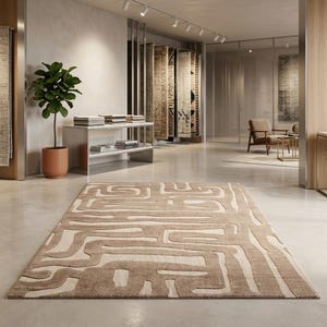 Contemporary Abstract Maze Pattern Hand-Knotted Area Rug