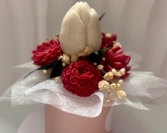 Mini geurboeket van waxbloemen – Handgemaakt | 60 g | Tulp | Klein cadeautje | Waxmelt | Bloemdecoratie