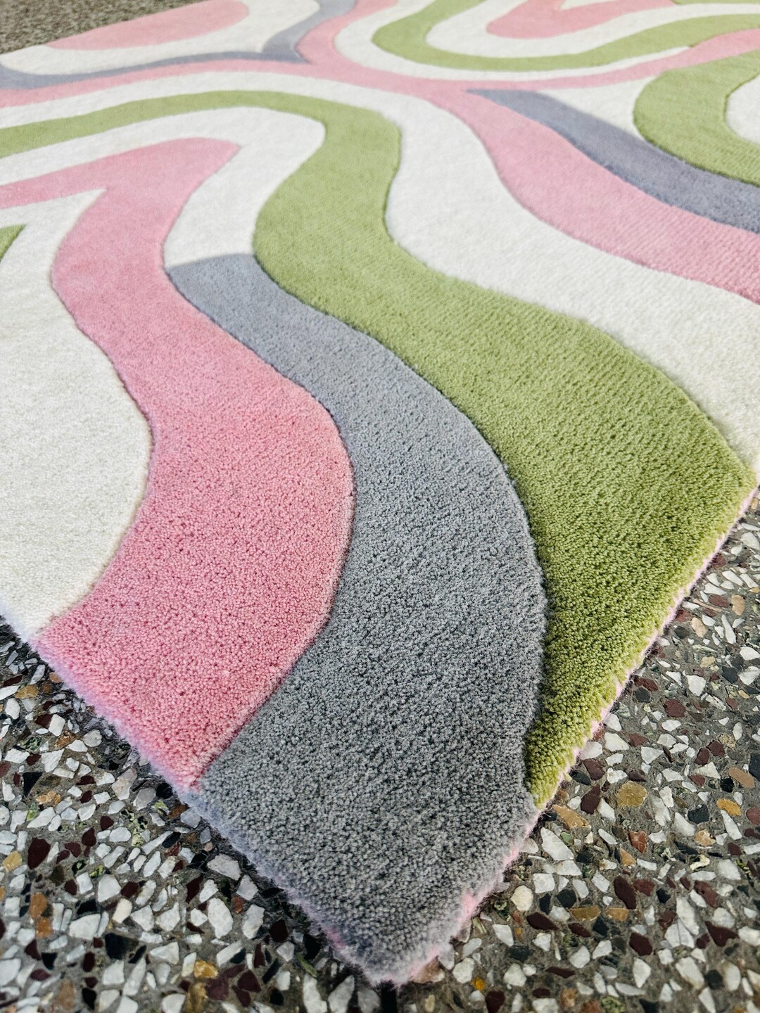 Pastel Rug Modern Retro Wave Tufted Wool Rug, Modern Abstract Area Carpet, Scandinavian ...