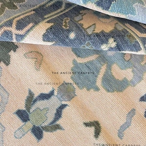 8x10 Blue Oushak Rug Wool Area Rug 9x12/10x14 Blue & Green Turkish Rug Large Area Rug with 6x9 Geometric Floral Design Rug for Bedroom