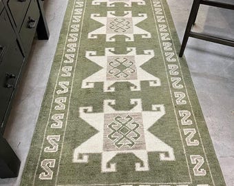 Oushak Runner Rug Turkish Hand Knotted Vintage Antique Green 2x7/3x10 Oushak Runner Rug Living Room Hand Knotted Turkish Vintage Area Rug