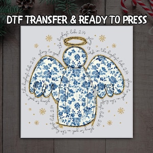Blue Floral Angel DTF, Glory to God in the Highest Luke 2:14 DTF Transfer Ready For Press, Faith, Dtf Prints, Ready To Press, Direct To Film