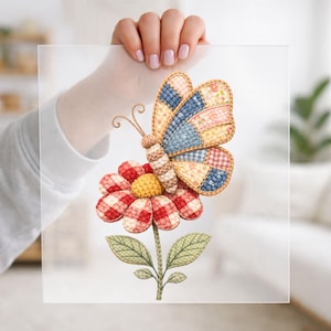 Patchwork Butterfly DTF, Embroidery Effect DTF Transfer Ready For Press, Grandma Core Floral DTF, Dtf Prints, Ready To Press, Direct To Film