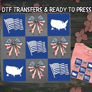 America Map Coquette Bow DTF, Retro America USA Map DTF Transfer Ready For Press, American Flag, Dtf Prints, Ready To Press, Direct To Film