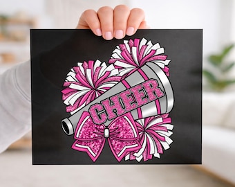 Pink Cheer Bow DTF, Glitter Cheerleader DTF Transfer Ready For Press, Pom Pom Game Day DTF, Dtf Prints, Ready To Press, Direct To Film