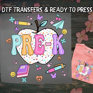 Pre-K Teacher DTF, Apple Dalmatian Dot DTF Transfer Ready For Press, Coquette School, Dtf Prints, Preschool Ready To Press, Direct To Film