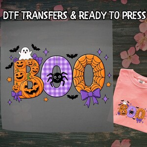 BOO DTF, Cute Halloween Pumpkin Spider & Ghost Design DTF Transfer Ready For Press, Cute Fall, Dtf Prints, Ready To Press, Direct To Film