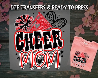 Cheer Mom DTF, Red Glitter Megaphone & Leopard DTF Transfer Ready For Press, Cheerleader Mom DTF, Dtf Prints, Ready To Press, Direct To Film