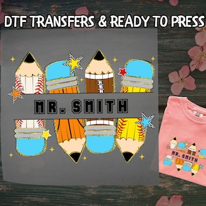 First Day School DTF, Personalized Pencil Teacher DTF Transfer Ready For Press, Teacher DTF, Dtf Prints, Ready To Press, Direct To Film