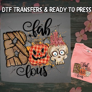 Fab BOO lous DTF, Cute Pumpkin Skull Halloween DTF Transfer Ready For Press, Spooky Season, Dtf Prints, Ready To Press, Direct To Film