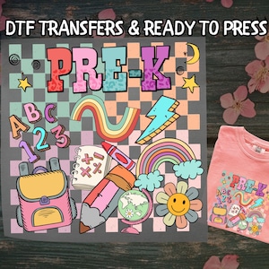 Pre-K DTF, Pre-K Teacher Checkered Retro DTF Transfer Ready For Press, First Day of School DTF, Dtf Prints, Ready To Press, Direct To Film