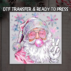 Retro Cool Santa DTF, Peace Sign Santa Bubblegum DTF Transfer Ready For Press, Funky Holiday DTF, Dtf Prints, Ready To Press, Direct To Film