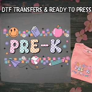 Pre-k Teacher DTF, Smiley Pre-K DTF Transfer Ready For Press, Floral Retro Teacher, Dtf Prints, Kindergarten Ready To Press, Direct To Film