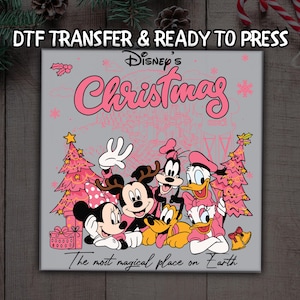 Disney’s Christmas DTF, Pink Holiday Mickey & Friends DTF Transfer Ready For Press, Winter DTF, Dtf Prints, Ready To Press, Direct To Film