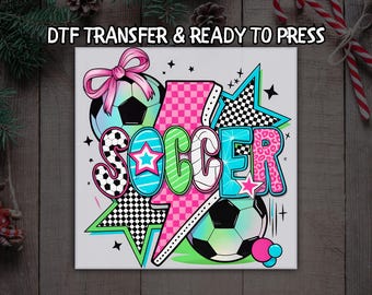 Soccer DTF, Retro Neon Soccer Design DTF Transfer Ready For Press, Game Day Sports Graphic DTF, Dtf Prints, Ready To Press, Direct To Film