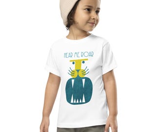 Camiseta gráfica de manga corta "Escúchame rugir" de Kid Jungle Cat - Gris