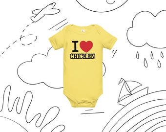 Mono unisex de algodón con estampado "Me encanta el pollo" para bebé