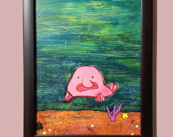 BLOBFISH Pintura original • Enmarcada en vidrio UV Firmada