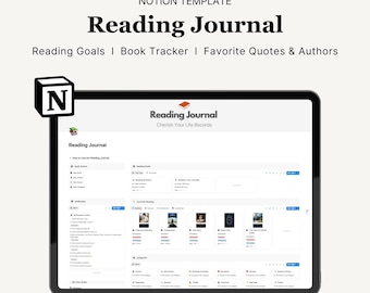 Notion Reading Journal for Book Lover, Review Author Quote Tracker, Minimalist Digital Planner Template