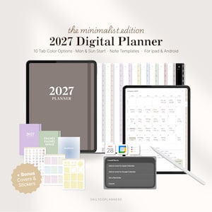 2027 Minimalist Digital Planner for Goodnotes with Monthly and Weekly Planning