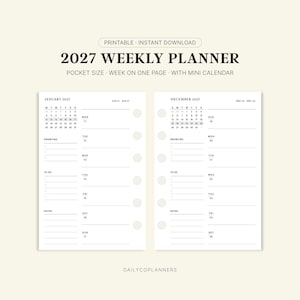 2027 Pocket Weekly Planner Inserts Printable PDF Week on One Page