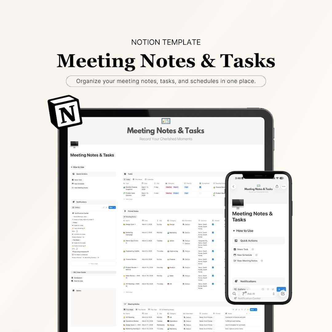 Notion Meeting Notes Task Manager Daily Schedule Planner Work Dashboard ...